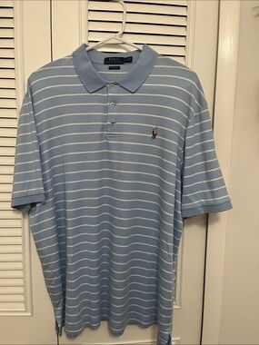 blue & white striped polo